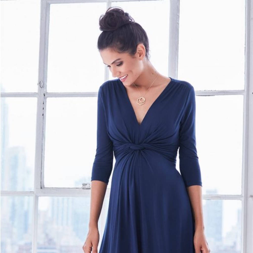 Seraphine Dark Blue Knot Front Maternity Dress